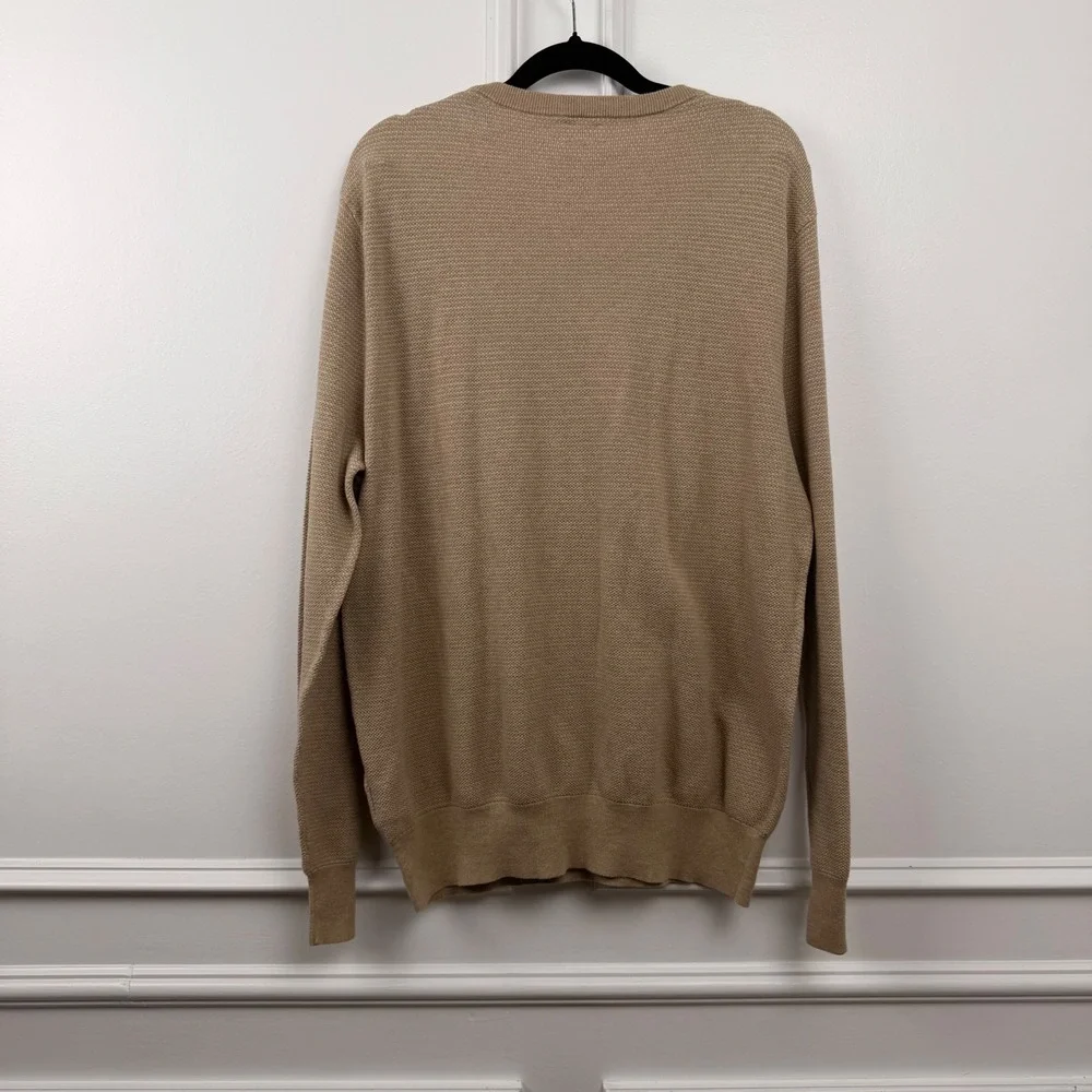J. Crew Mens‎ XL Tan Cotton Textured Birds Eye Knit Crewneck Sweater RN 77388